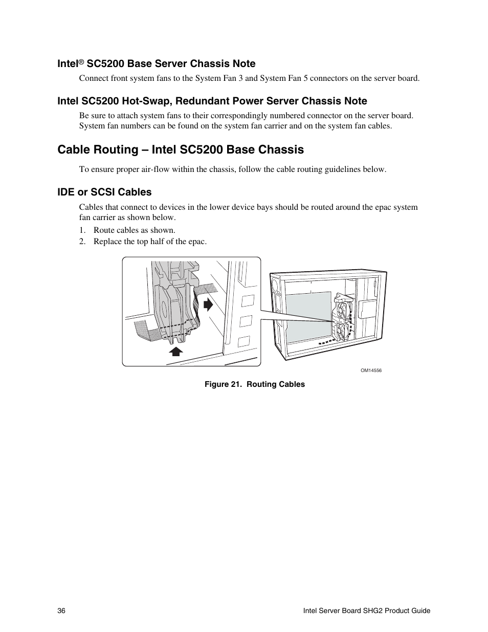 Cable routing – intel® sc5200 base chassis, Cable routing – intel sc5200 base chassis | Intel SHG2 User Manual | Page 36 / 100