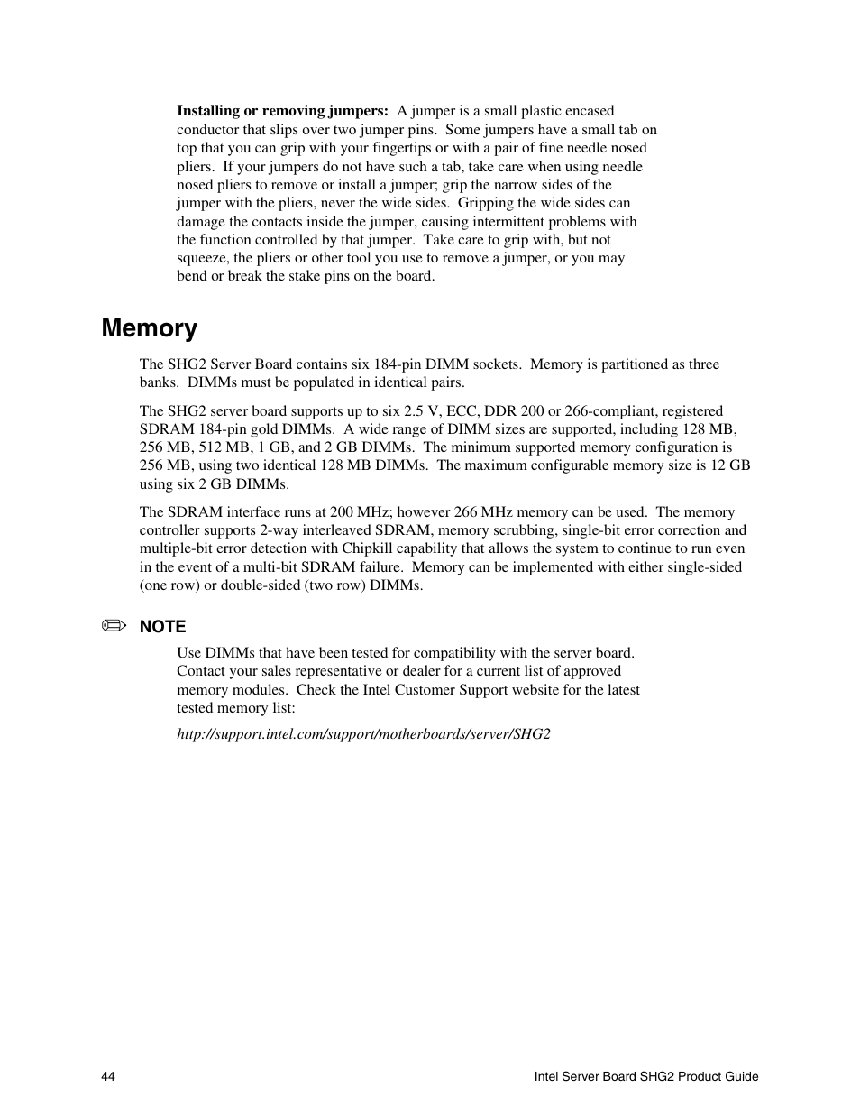 Memory | Intel SHG2 User Manual | Page 44 / 100