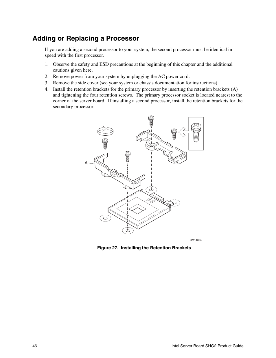 Adding or replacing a processor | Intel SHG2 User Manual | Page 46 / 100