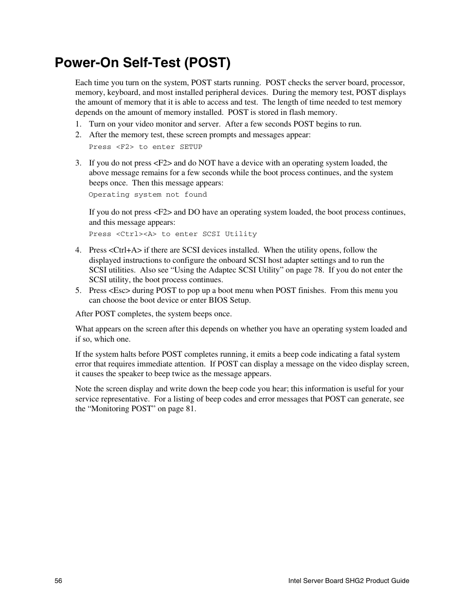 Power-on self-test (post) | Intel SHG2 User Manual | Page 56 / 100