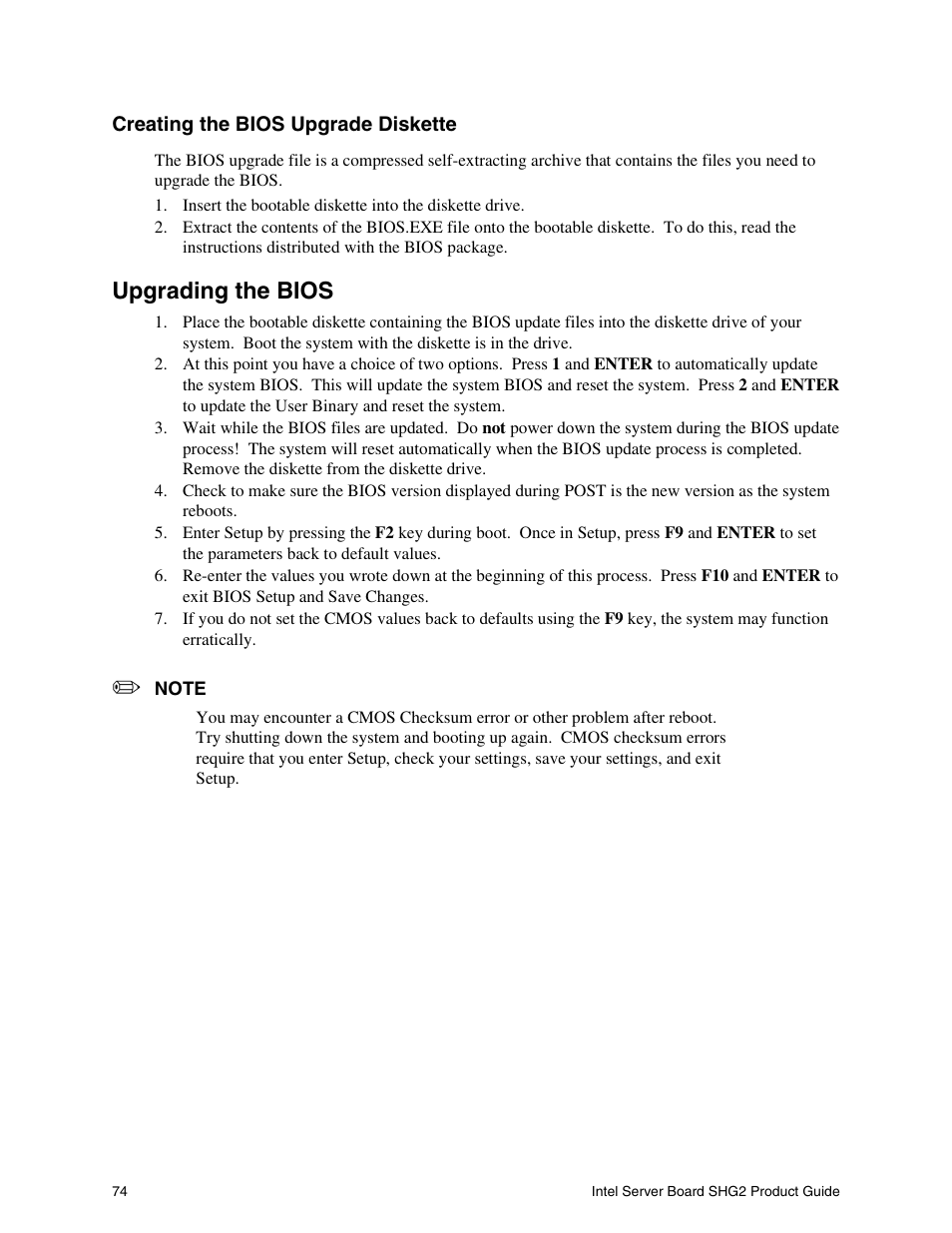 Upgrading the bios | Intel SHG2 User Manual | Page 74 / 100