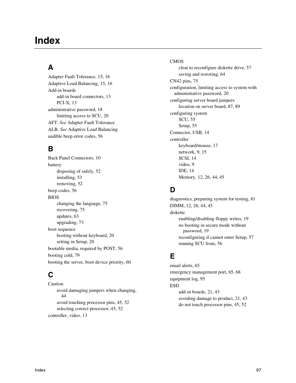 Index | Intel SHG2 User Manual | Page 97 / 100