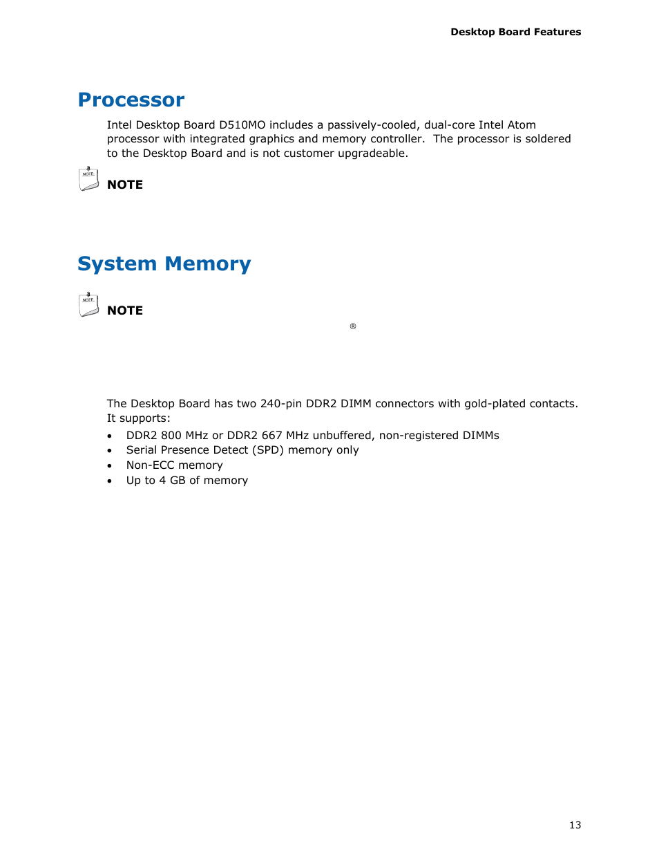 Processor, System memory | Intel D510MO User Manual | Page 13 / 66