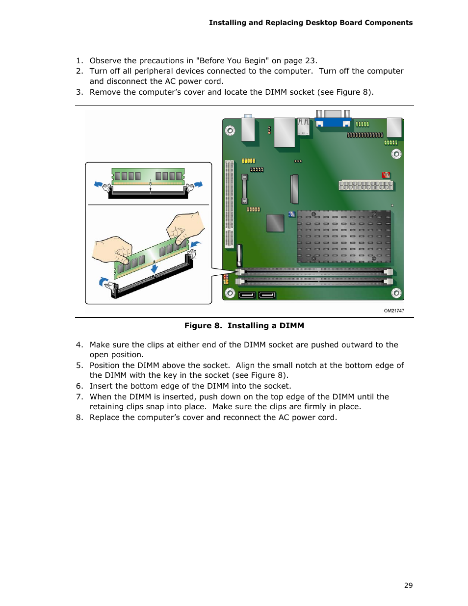 Installing a dimm | Intel D510MO User Manual | Page 29 / 66