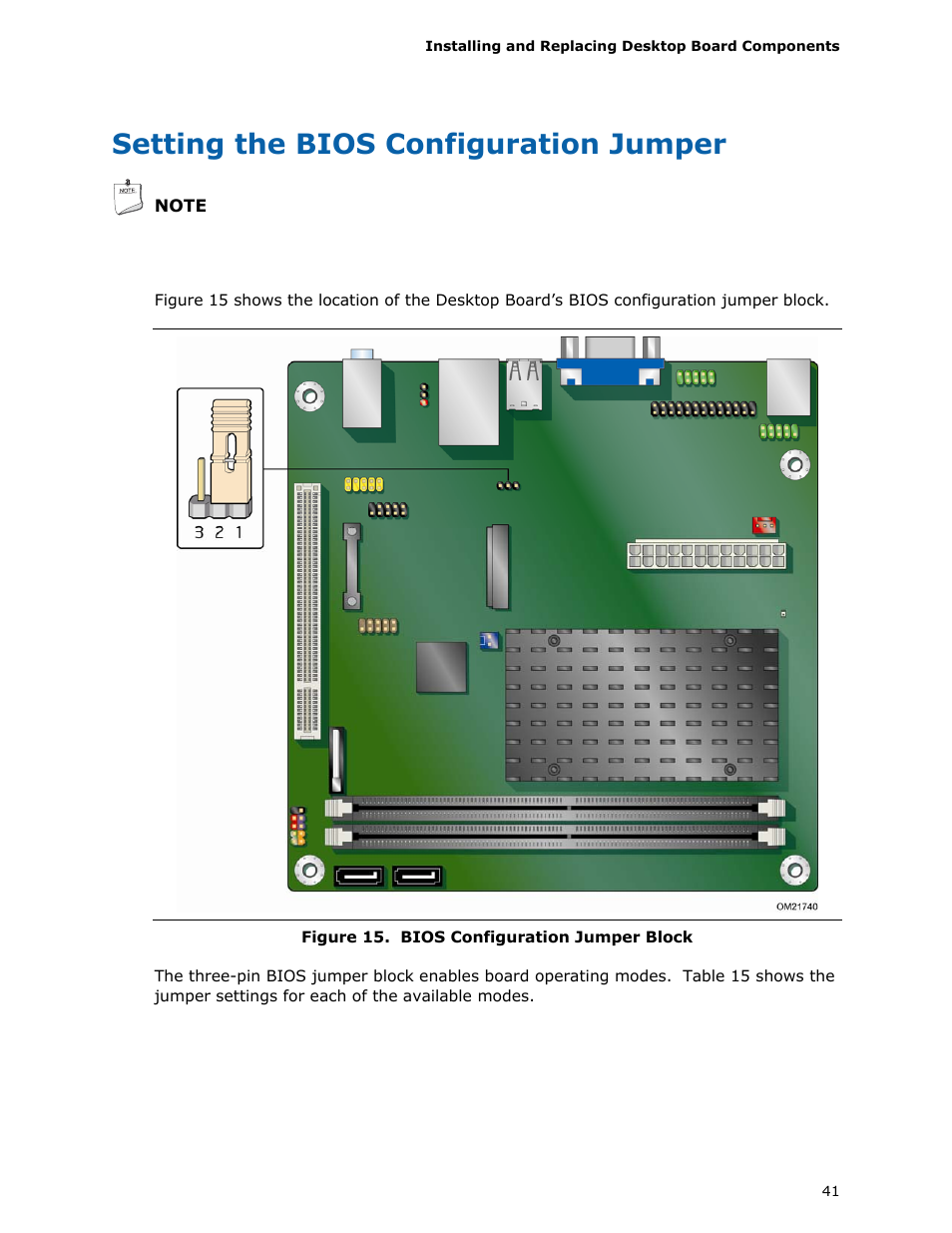 Setting the bios configuration jumper, Bios configuration jumper block | Intel D510MO User Manual | Page 41 / 66