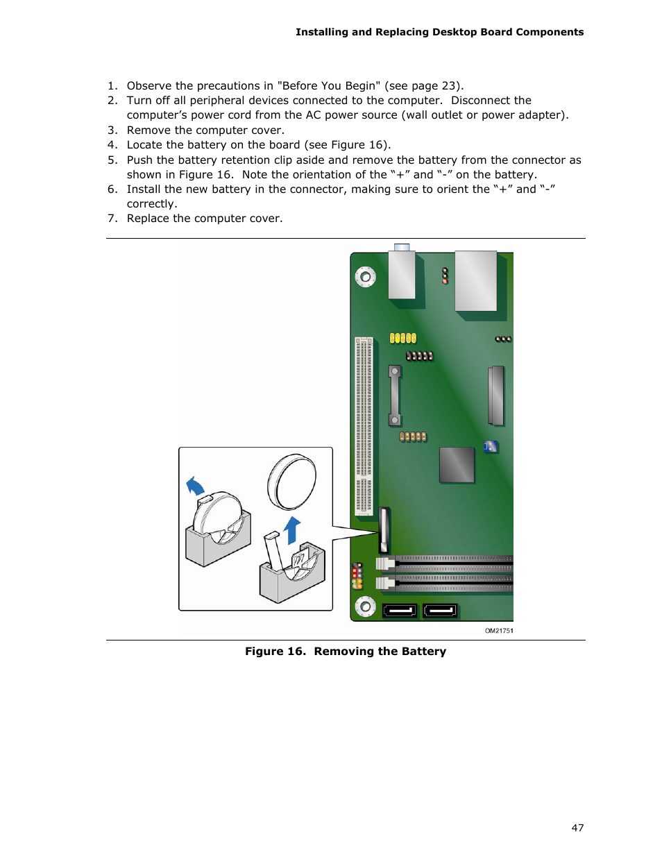 Removing the battery | Intel D510MO User Manual | Page 47 / 66