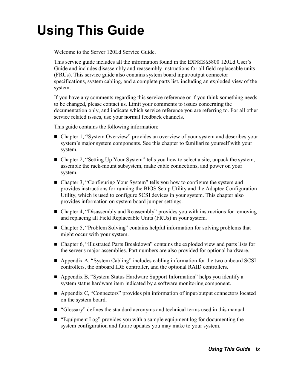 Using this guide | Intel Express 5800/120Ld User Manual | Page 11 / 194