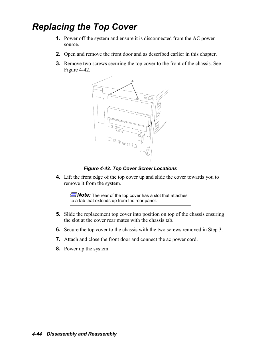 Replacing the speaker, Replacing the top cover | Intel Express 5800/120Ld User Manual | Page 116 / 194