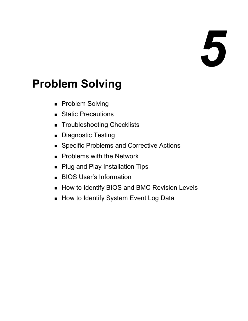 Chapter 5 problem solving, Problem solving | Intel Express 5800/120Ld User Manual | Page 123 / 194