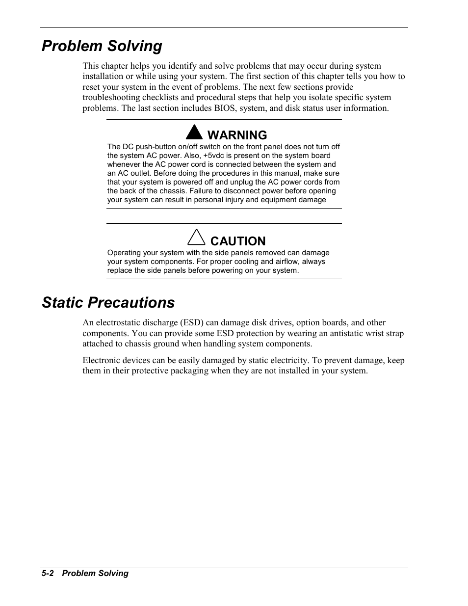 Problem solving, Static precautions | Intel Express 5800/120Ld User Manual | Page 124 / 194