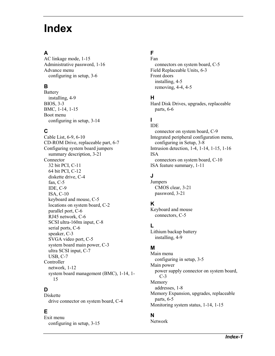 Index | Intel Express 5800/120Ld User Manual | Page 191 / 194