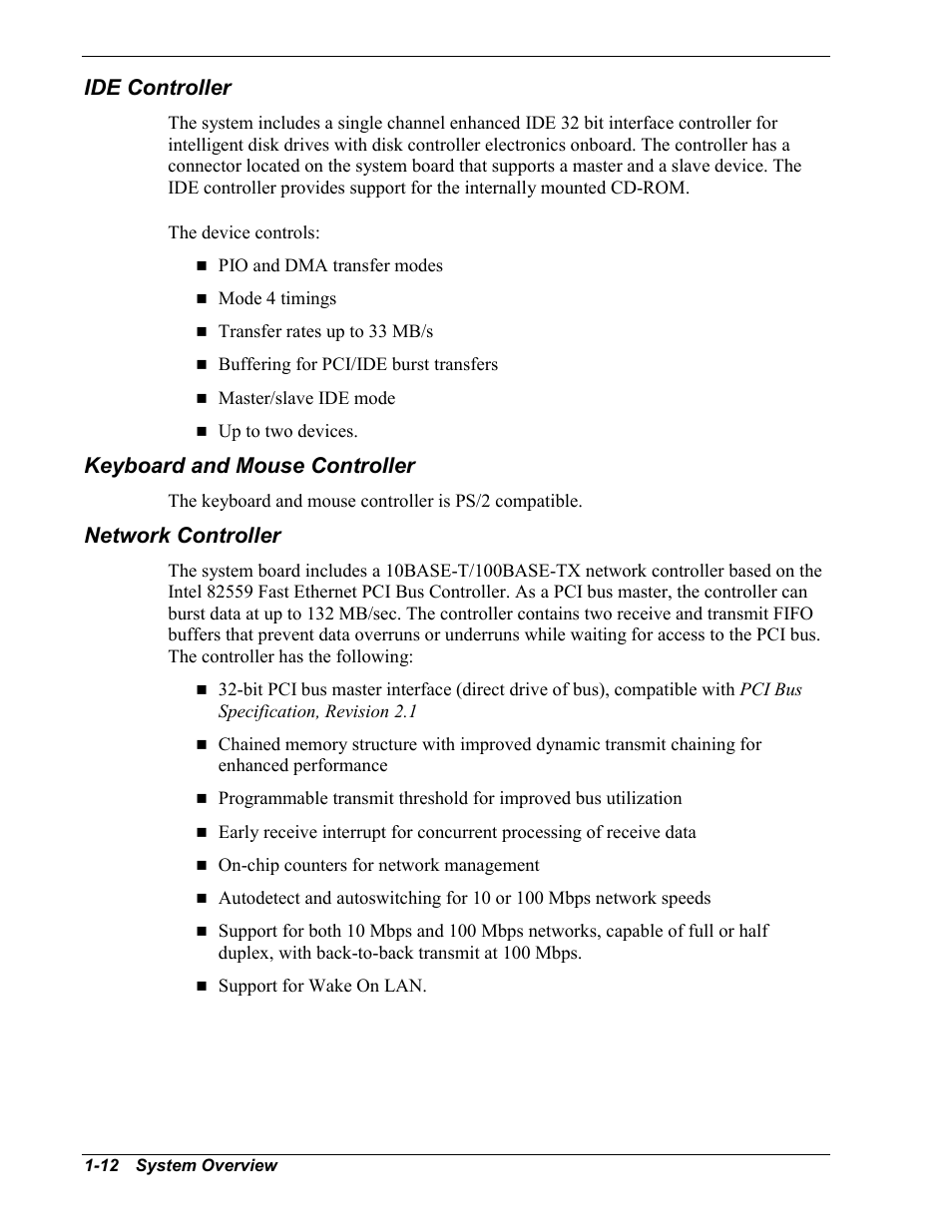Ide controller, Keyboard and mouse controller, Network controller | Intel Express 5800/120Ld User Manual | Page 28 / 194