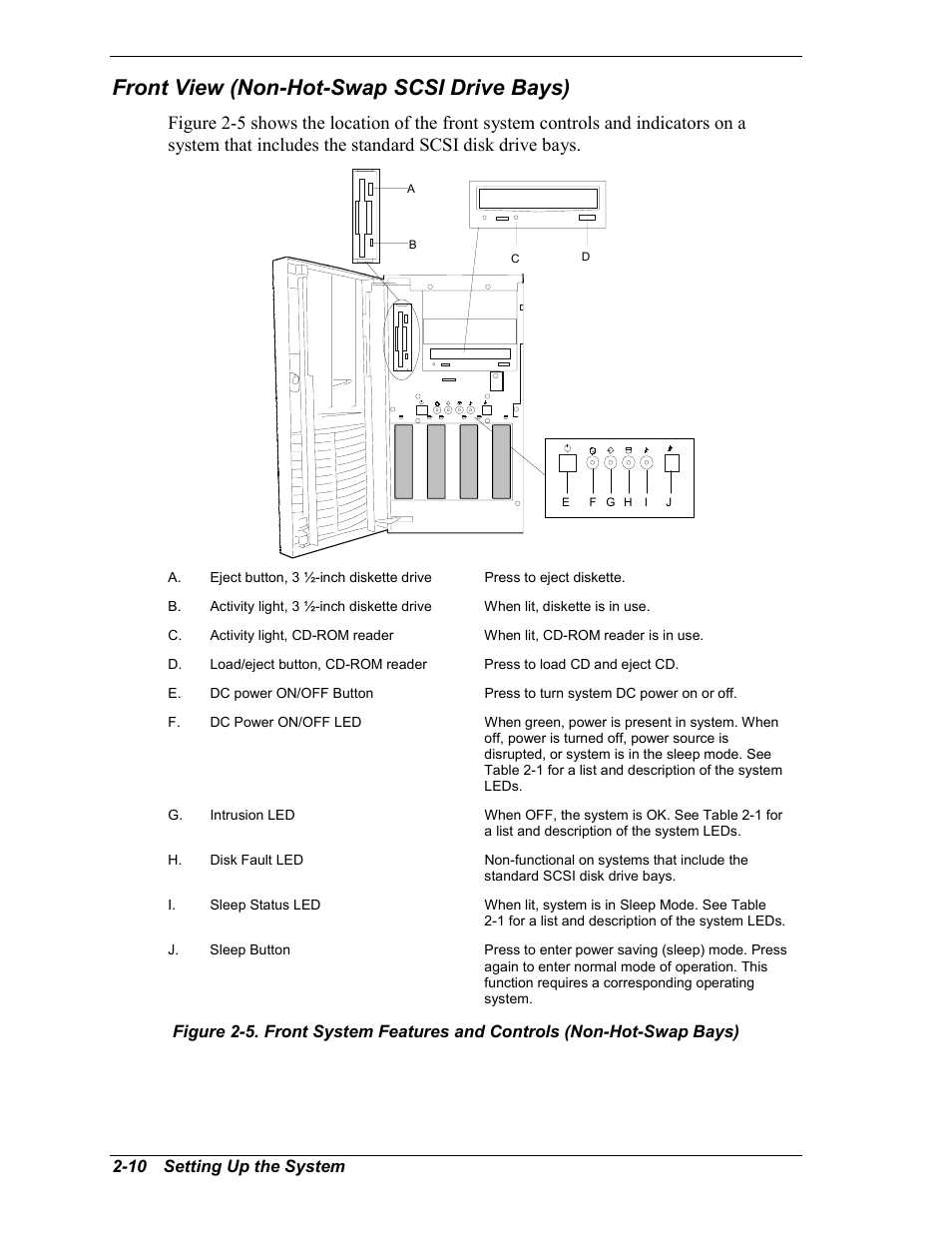 Front view (non-hot-swap scsi drive bays) | Intel Express 5800/120Ld User Manual | Page 42 / 194