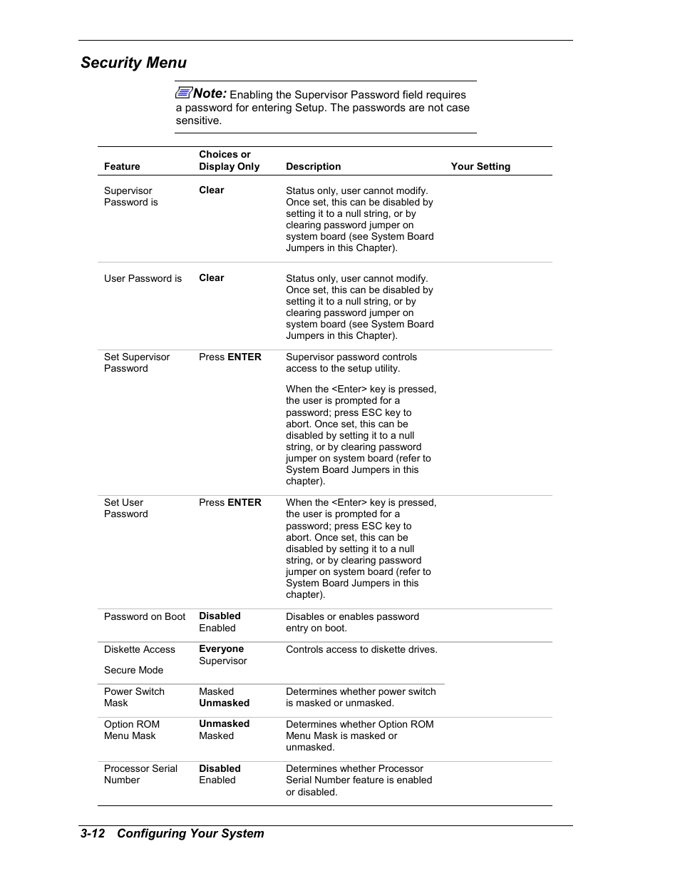 Security menu | Intel Express 5800/120Ld User Manual | Page 62 / 194