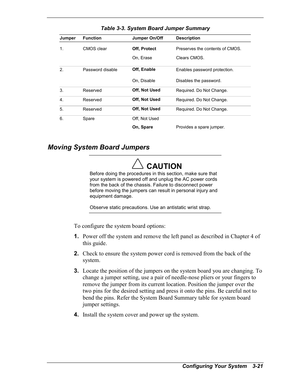 Moving system board jumpers, Caution | Intel Express 5800/120Ld User Manual | Page 71 / 194