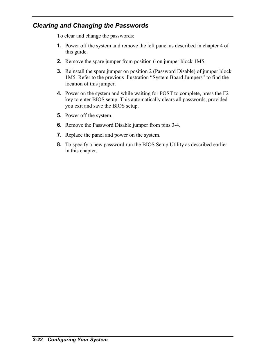 Clearing and changing the passwords | Intel Express 5800/120Ld User Manual | Page 72 / 194