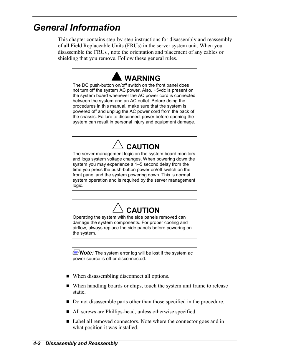 General information, Warning, Caution | Intel Express 5800/120Ld User Manual | Page 74 / 194