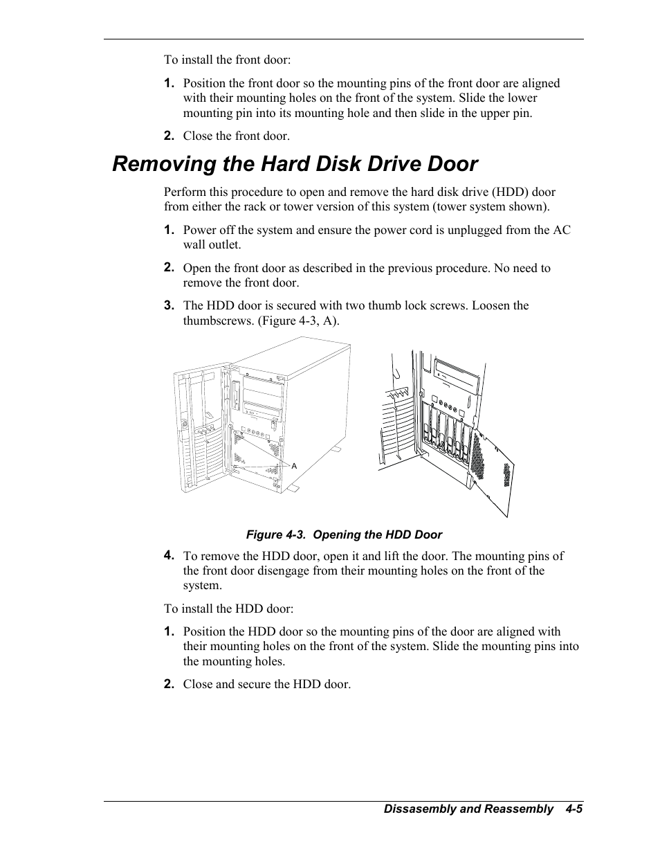 Removing the hard disk drive door | Intel Express 5800/120Ld User Manual | Page 77 / 194