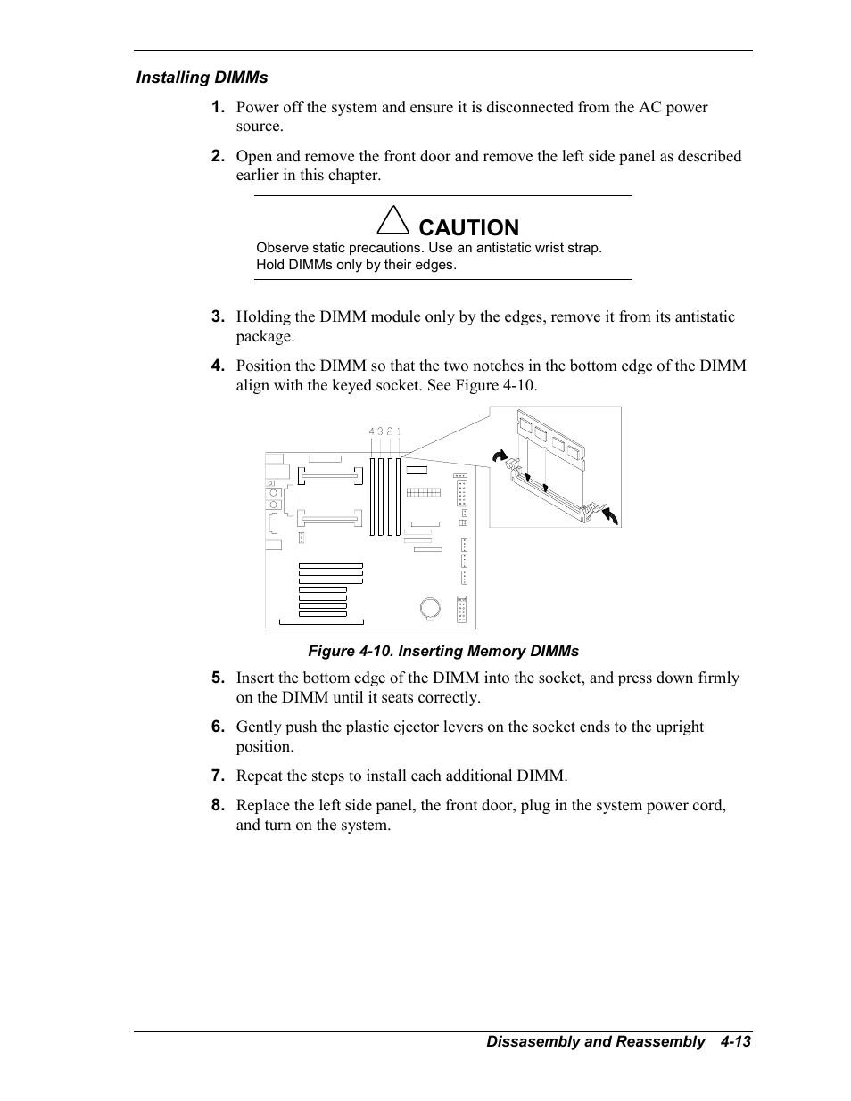 Dimms, Caution | Intel Express 5800/120Ld User Manual | Page 85 / 194