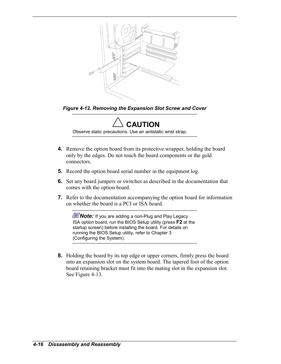 Option boards, Installation considerations, Installing an option board | Caution | Intel Express 5800/120Ld User Manual | Page 88 / 194