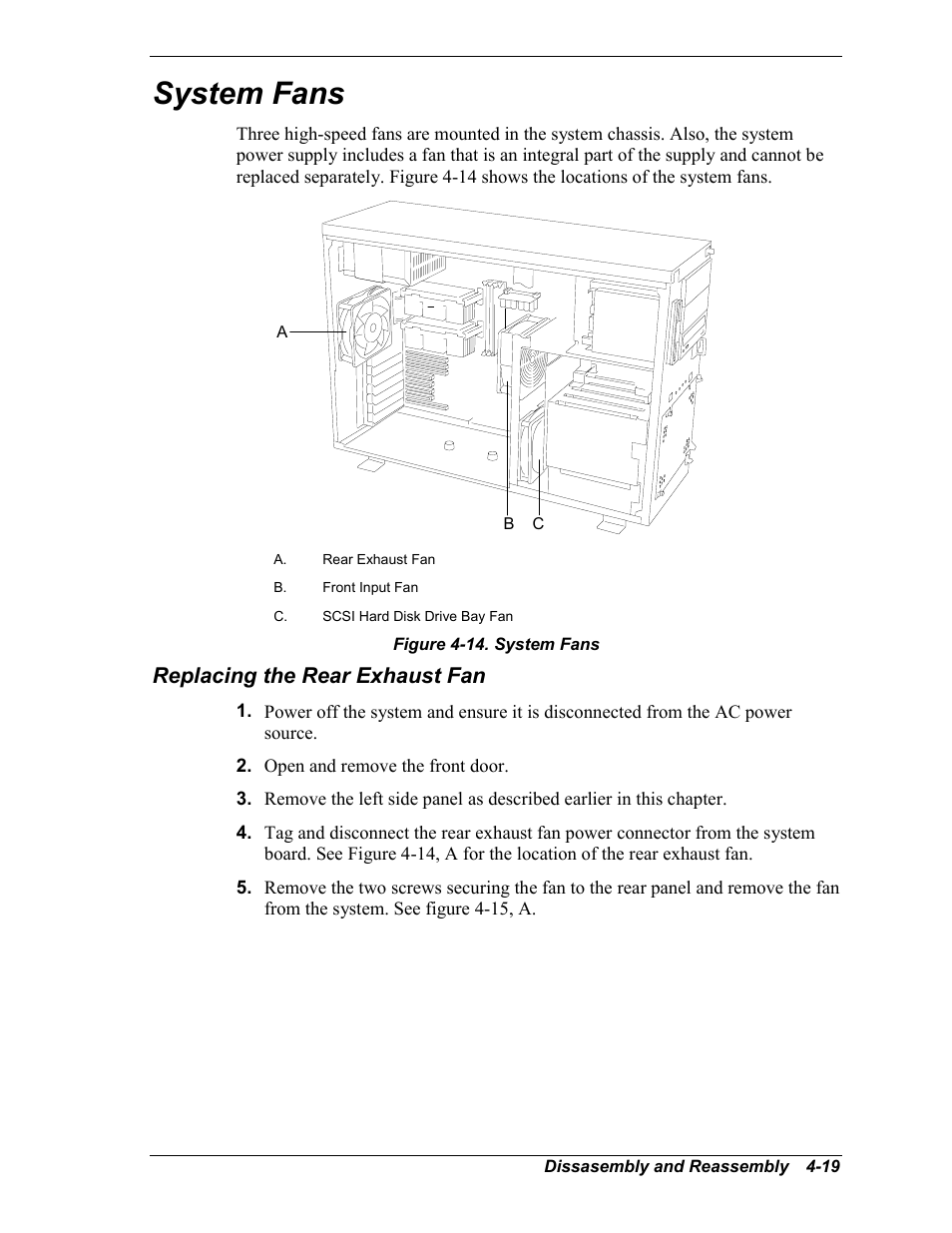 Installing a raid controller board, System fans, Replacing the rear exhaust fan | Intel Express 5800/120Ld User Manual | Page 91 / 194
