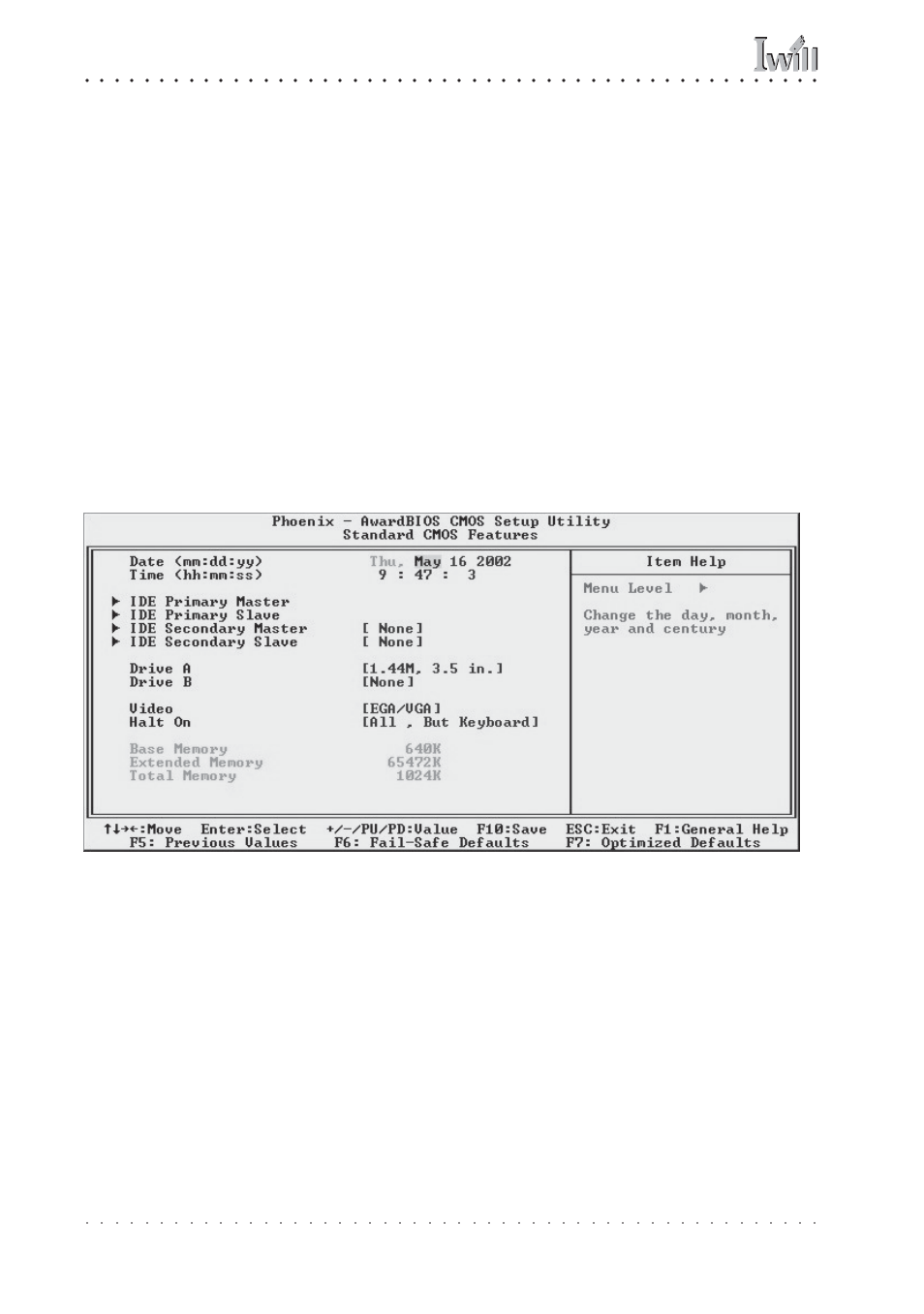 Standard cmos features, Mp4g/mp4gl motherboard, User’s manual | Intel FB24624100 User Manual | Page 74 / 108