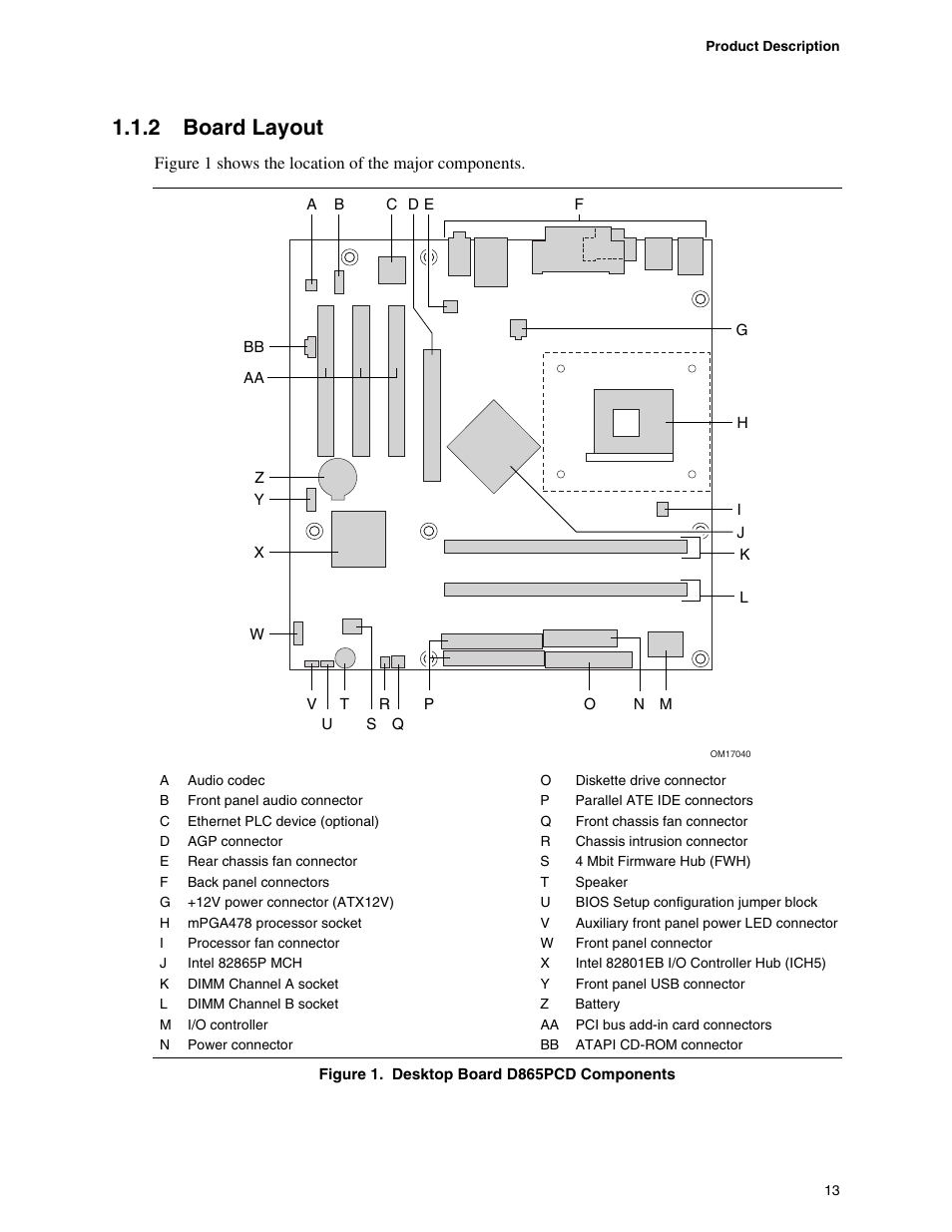 2 board layout, Board layout, Desktop board d865pcd components | Intel D865PCD User Manual | Page 13 / 110
