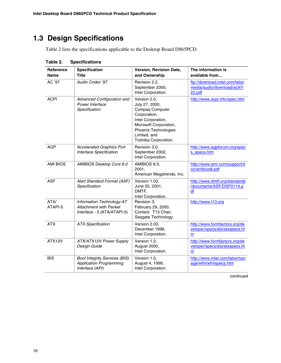 3 design specifications, Design specifications, Specifications | Intel D865PCD User Manual | Page 16 / 110