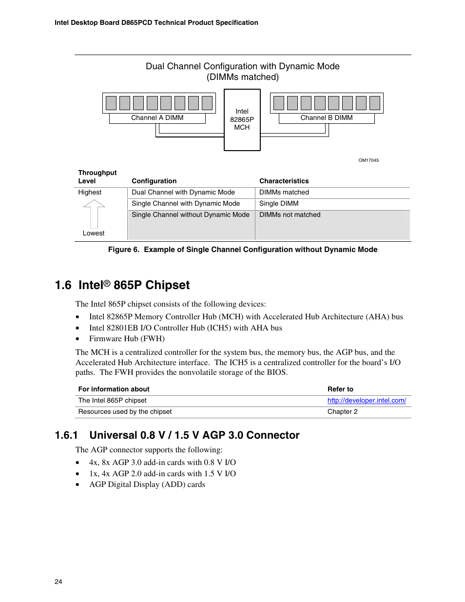 6 intel® 865p chipset, 1 universal 0.8 v / 1.5 v agp 3.0 connector, Intel | 865p chipset, Universal 0.8 v / 1.5 v agp 3.0 connector, N in figure 6), 6 intel | Intel D865PCD User Manual | Page 24 / 110