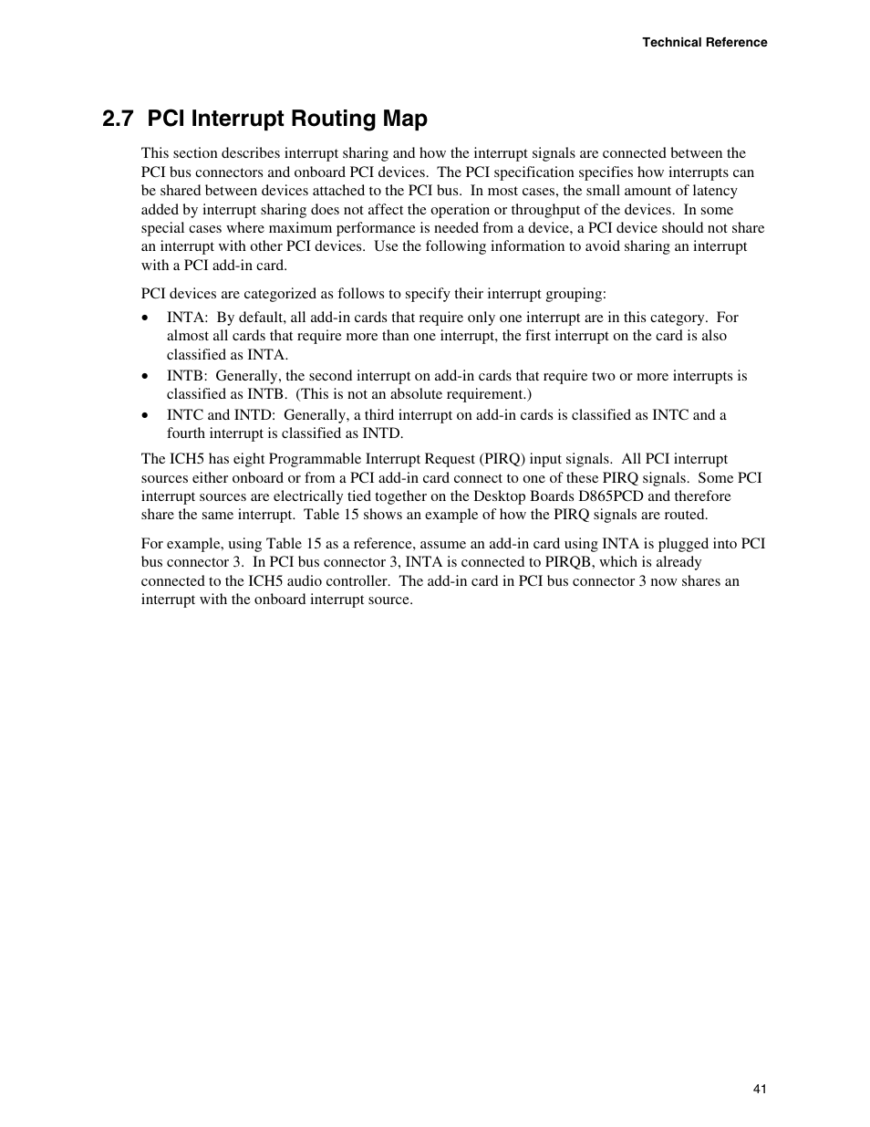 7 pci interrupt routing map, Pci interrupt routing map | Intel D865PCD User Manual | Page 41 / 110