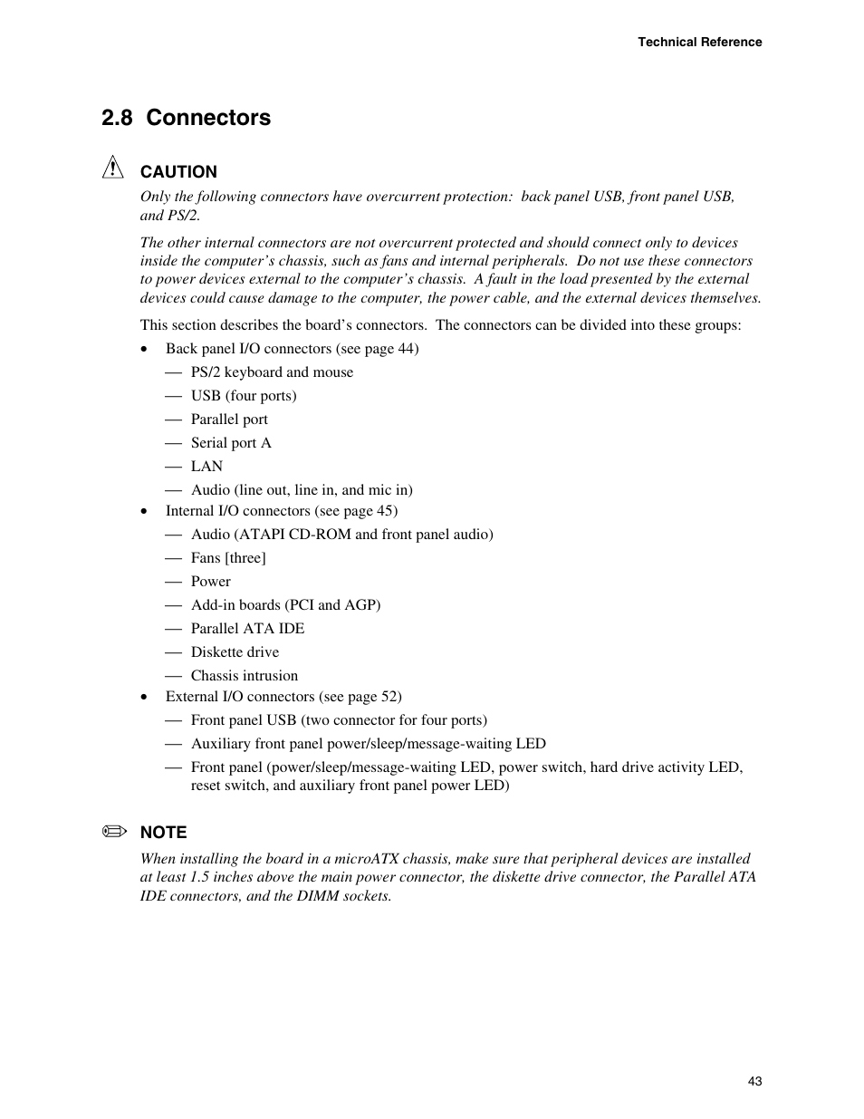 8 connectors, Connectors | Intel D865PCD User Manual | Page 43 / 110