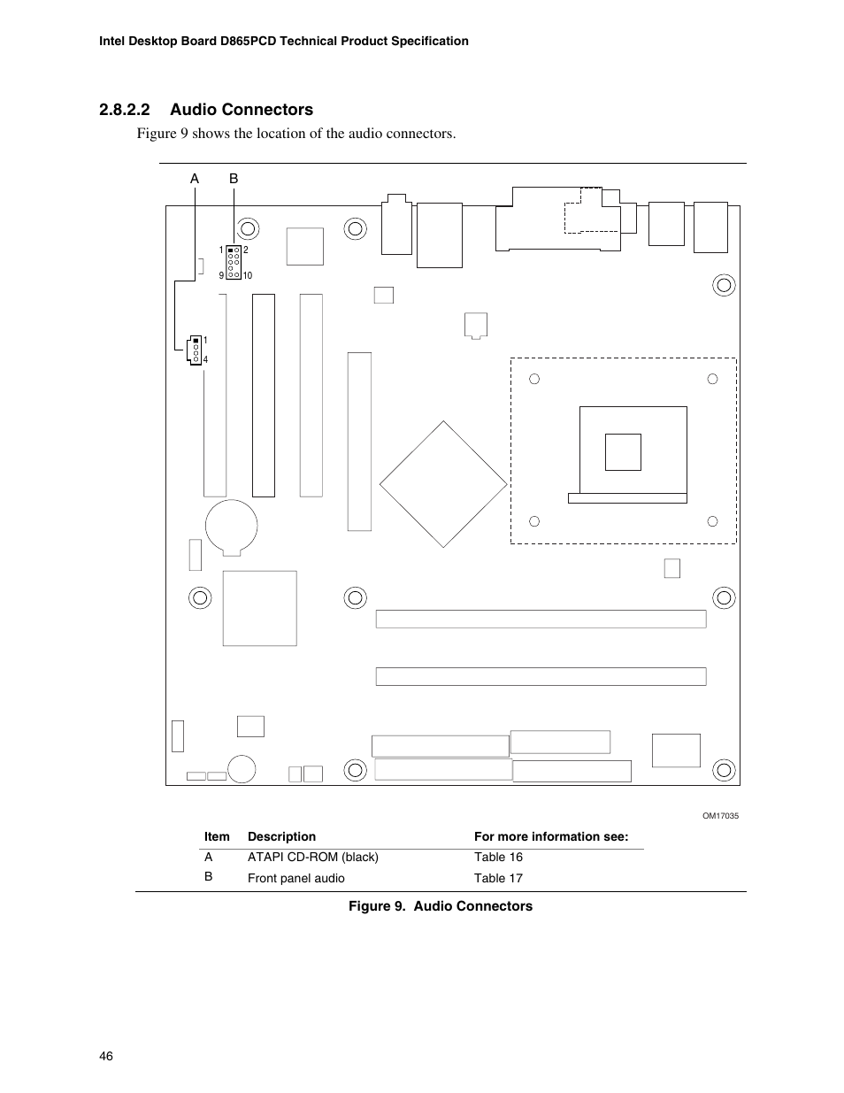 Audio, Connectors, 2 audio connectors | Intel D865PCD User Manual | Page 46 / 110