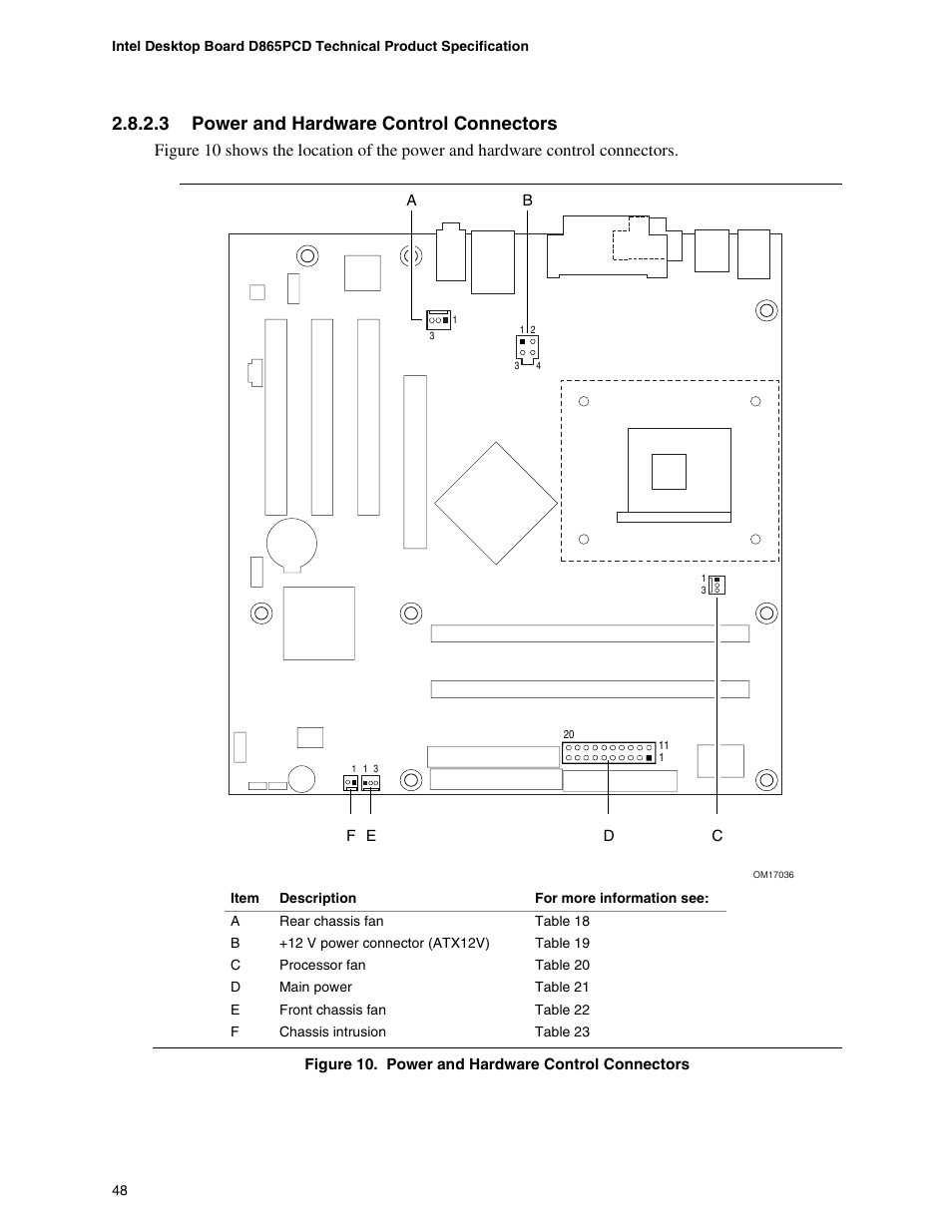 Power and hardware control connectors, 3 power and hardware control connectors | Intel D865PCD User Manual | Page 48 / 110