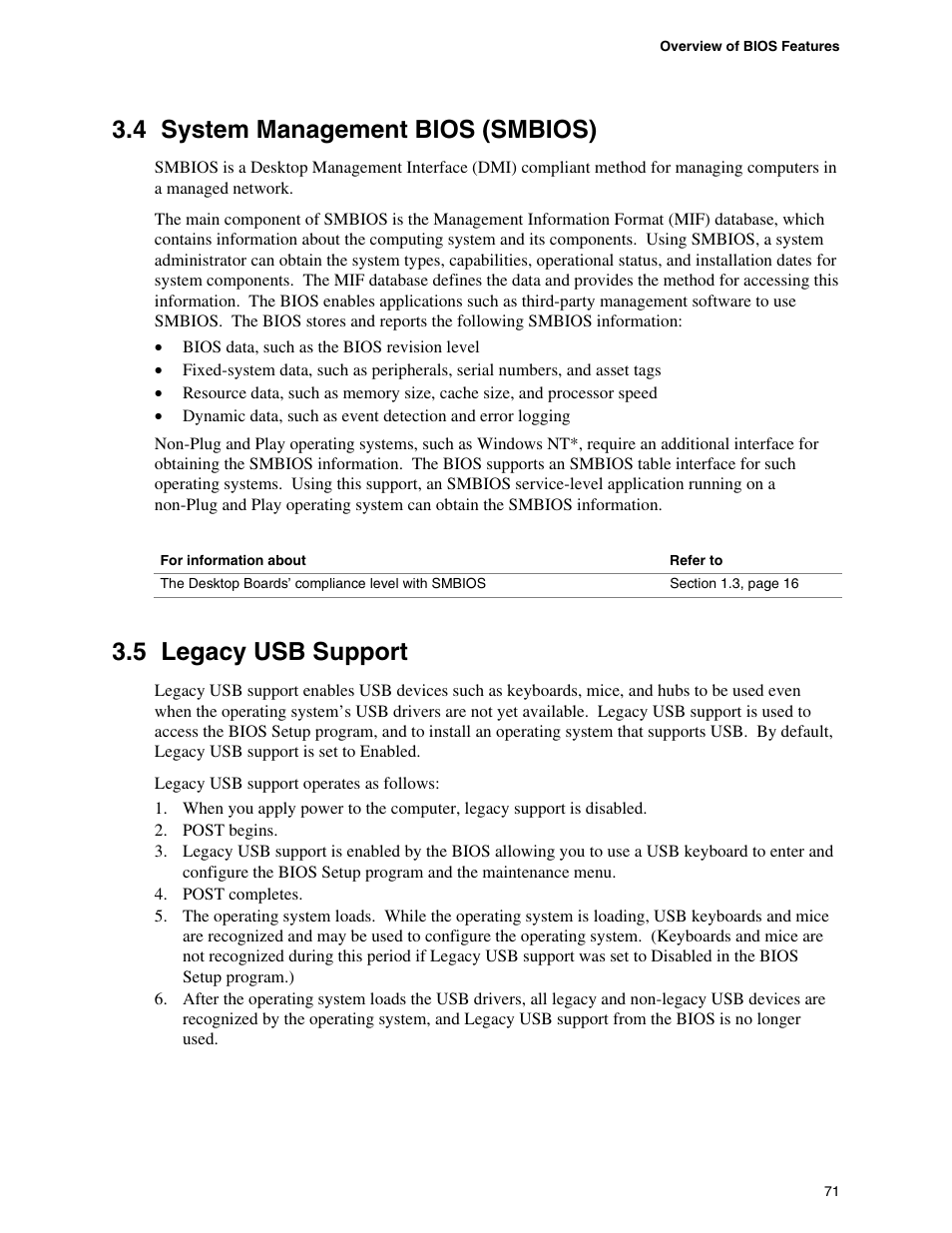 4 system management bios (smbios), 5 legacy usb support, System management bios (smbios) | Legacy usb support | Intel D865PCD User Manual | Page 71 / 110