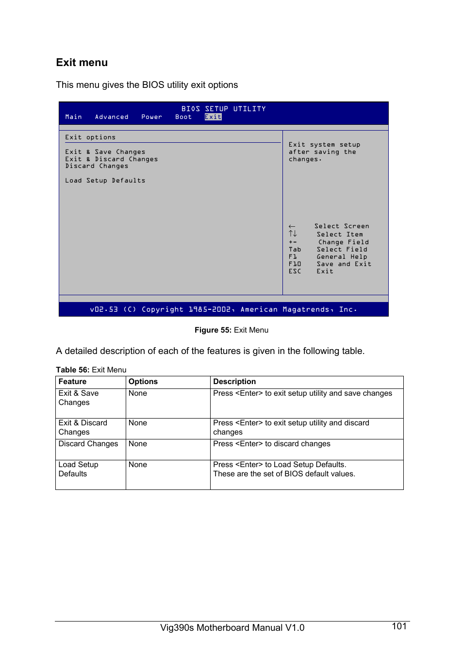Exit menu | Intel Vig390s User Manual | Page 102 / 123