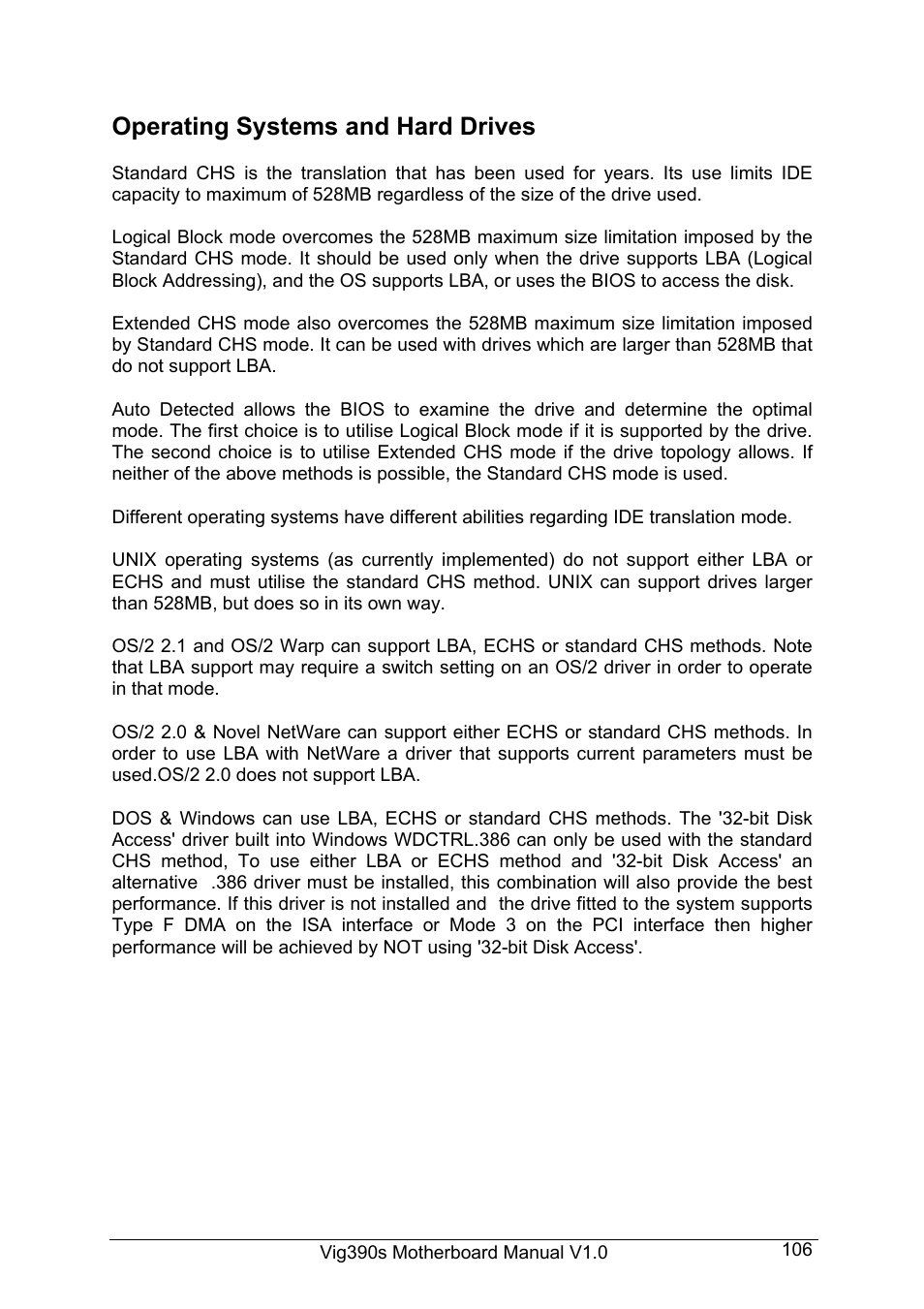 Operating systems and hard drives | Intel Vig390s User Manual | Page 107 / 123