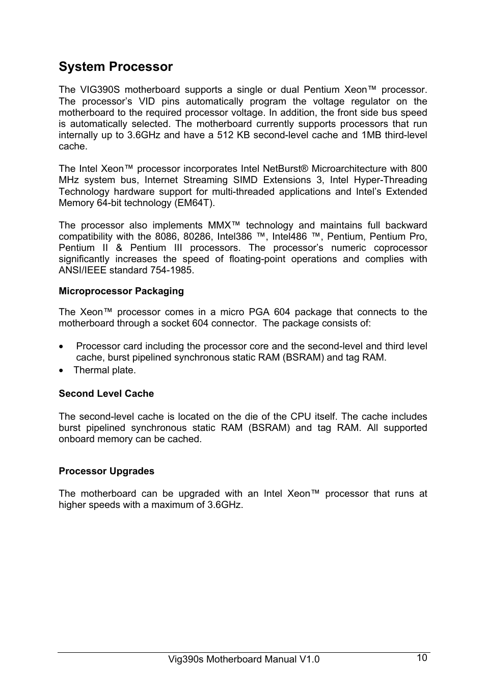 System processor | Intel Vig390s User Manual | Page 11 / 123