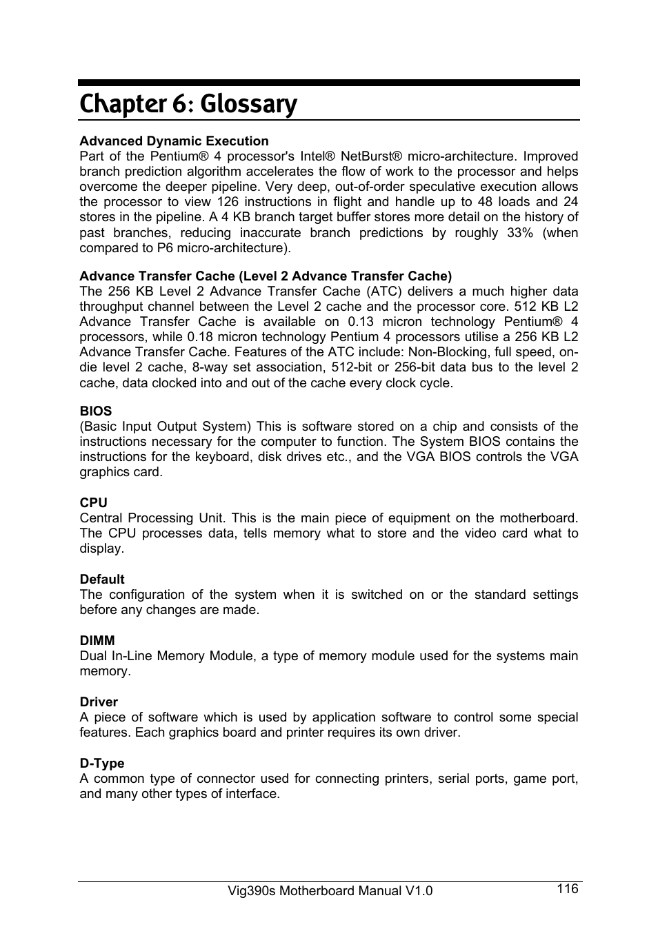 Chapter 6: glossary | Intel Vig390s User Manual | Page 117 / 123