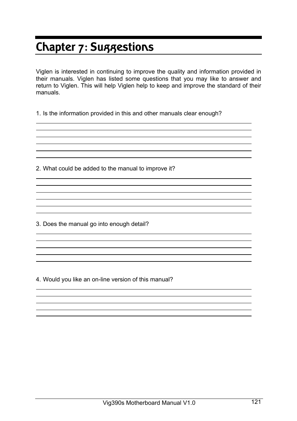 Chapter 7: suggestions | Intel Vig390s User Manual | Page 122 / 123