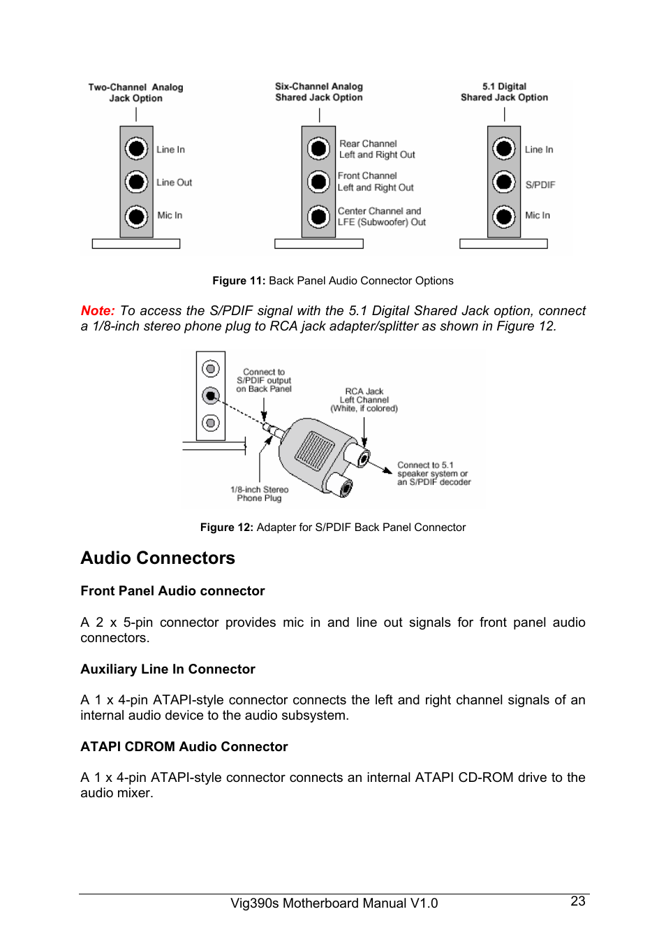 Audio connectors | Intel Vig390s User Manual | Page 24 / 123