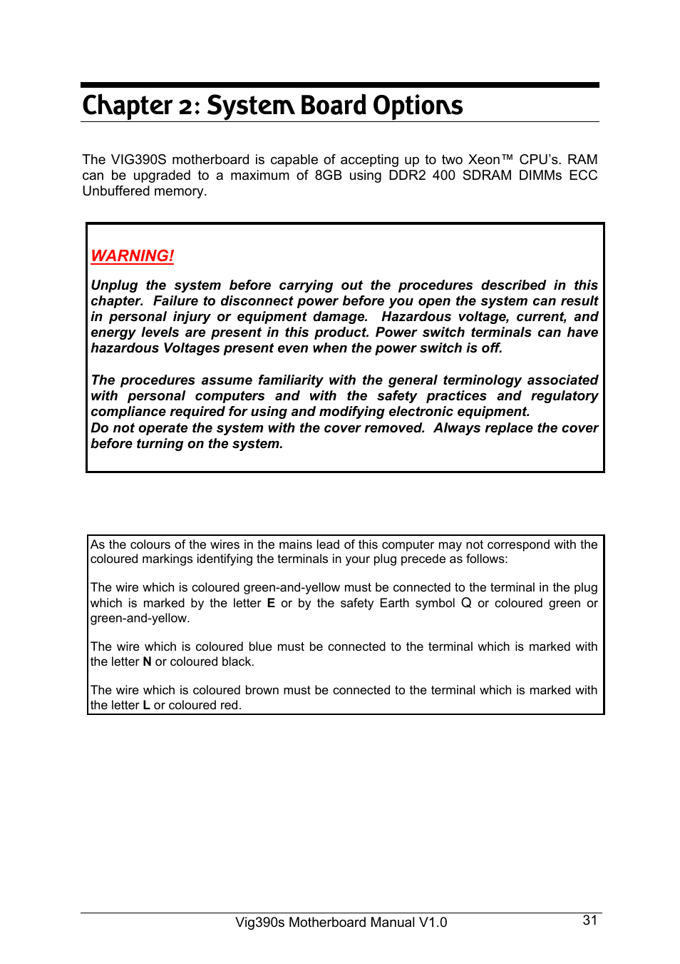 Chapter 2: system board options | Intel Vig390s User Manual | Page 32 / 123