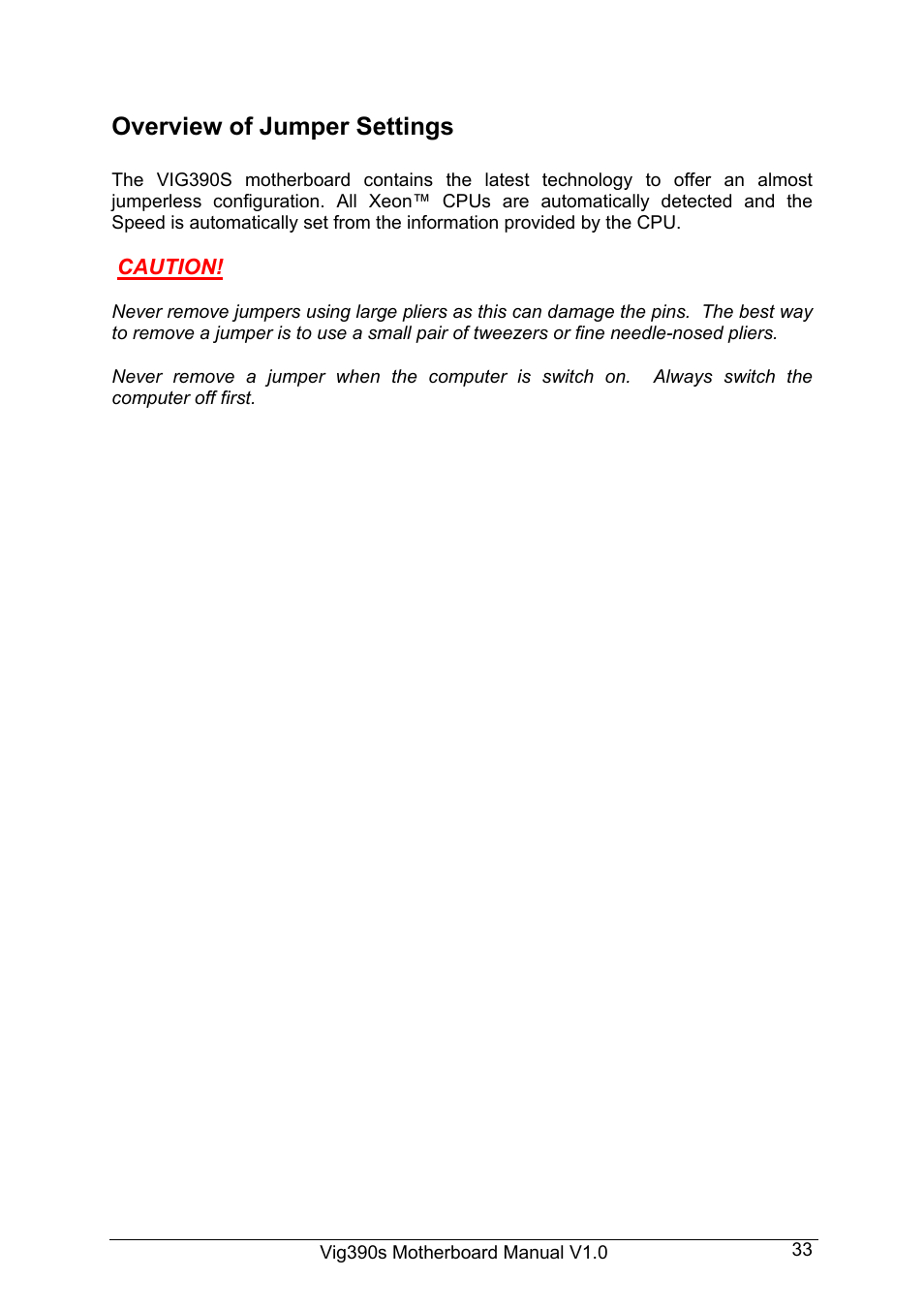 Overview of jumper settings | Intel Vig390s User Manual | Page 34 / 123