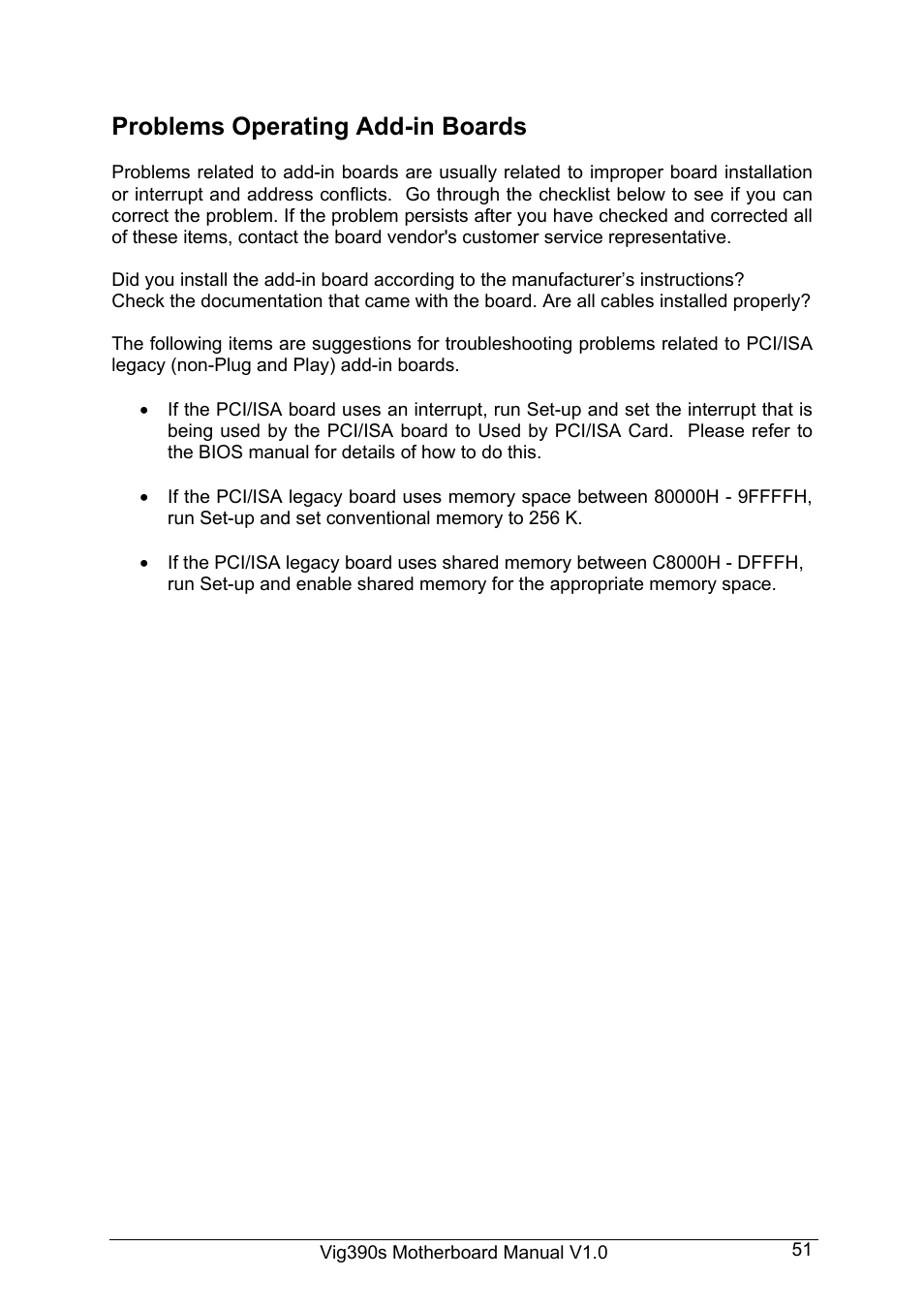 Problems operating add-in boards | Intel Vig390s User Manual | Page 52 / 123