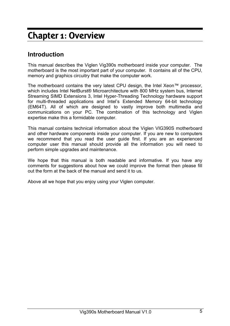 Chapter 1: overview, Introduction | Intel Vig390s User Manual | Page 6 / 123