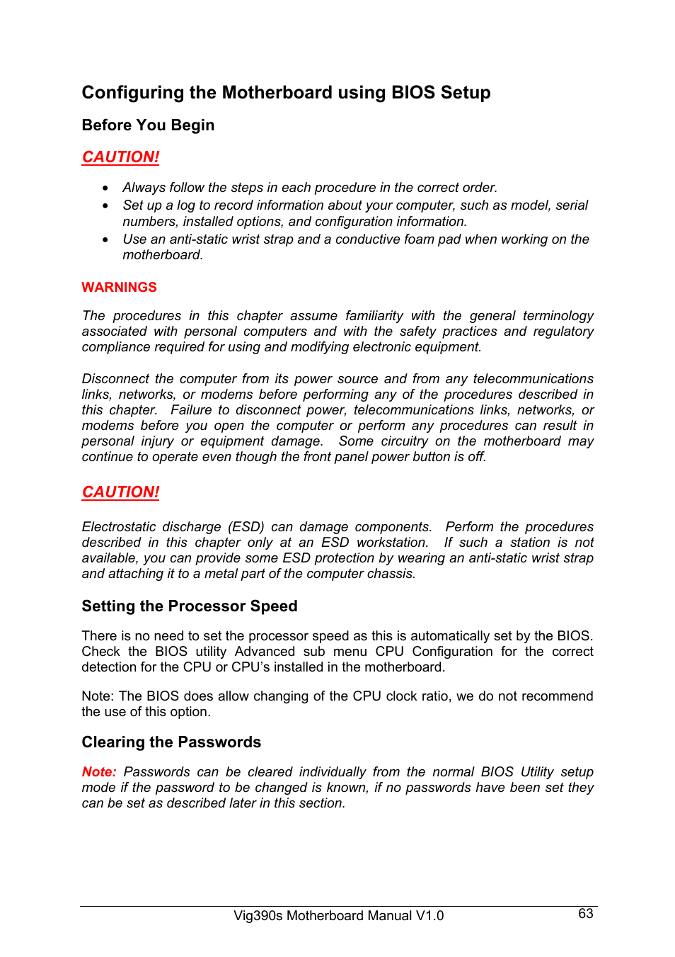 Configuring the motherboard using bios setup | Intel Vig390s User Manual | Page 64 / 123