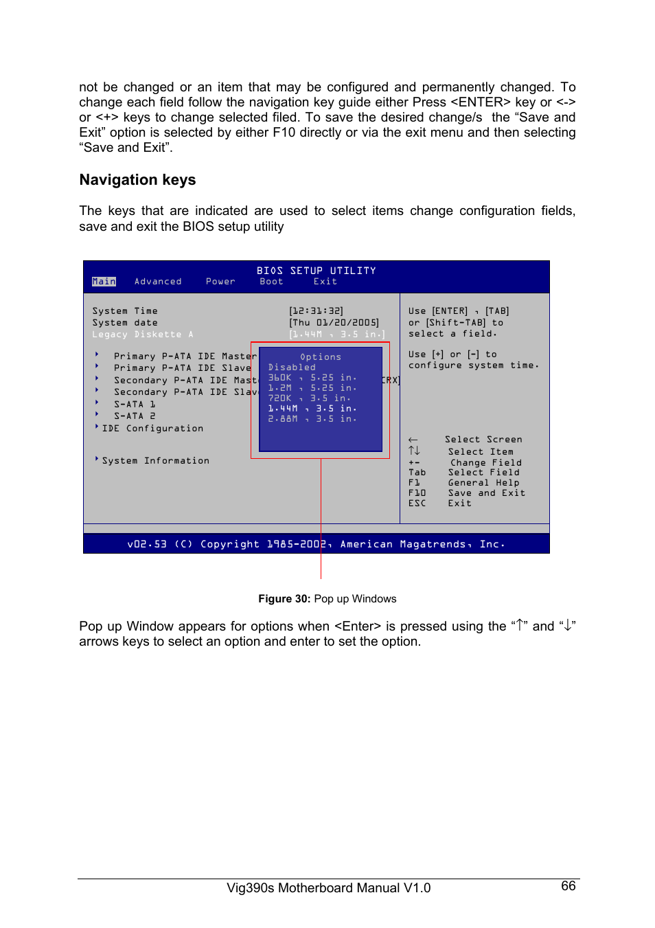 Navigation keys | Intel Vig390s User Manual | Page 67 / 123