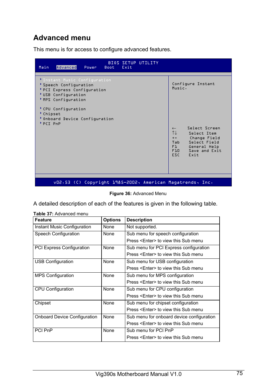 Advanced menu | Intel Vig390s User Manual | Page 76 / 123