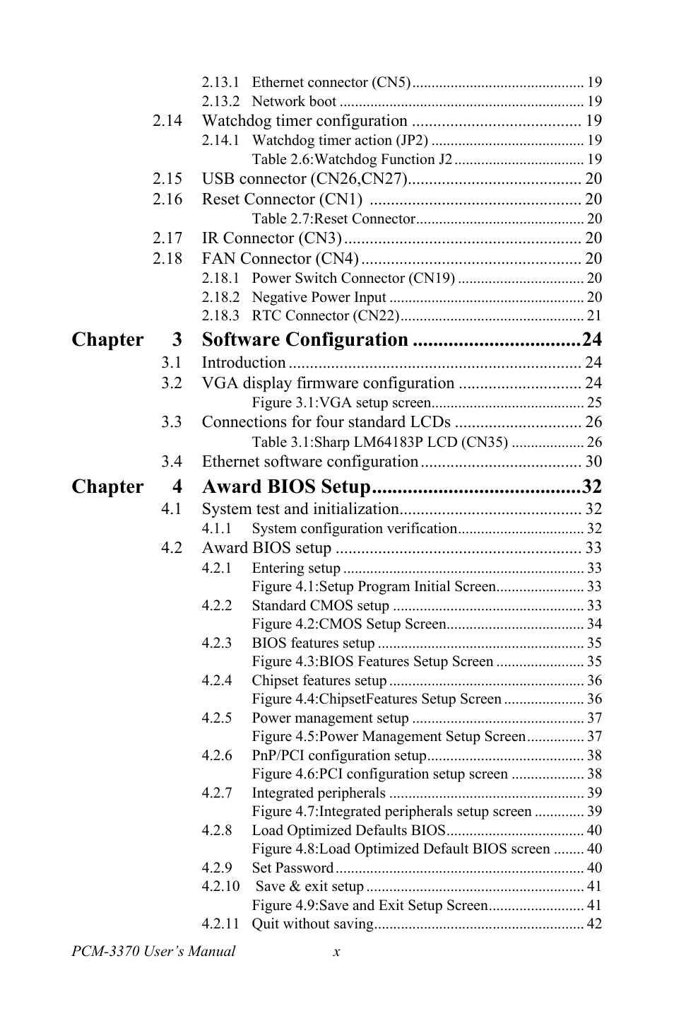 Chapter 3 software configuration, Chapter 4 award bios setup | Intel PCM-3370 User Manual | Page 10 / 128