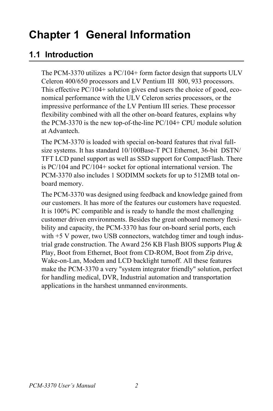 Chapter 1 general information, 1 introduction, Content | Chapter, 1 general information, Introduction | Intel PCM-3370 User Manual | Page 14 / 128