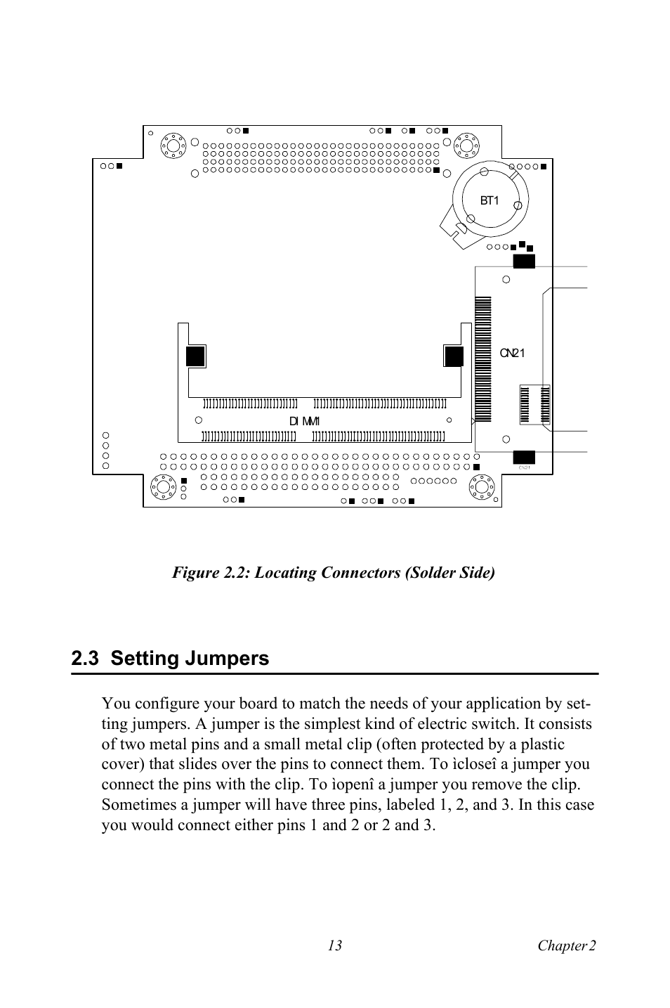 Figure 2.2: locating connectors (solder side), 3 setting jumpers, Setting jumpers | Figure 2.2:locating connectors (solder side) | Intel PCM-3370 User Manual | Page 25 / 128